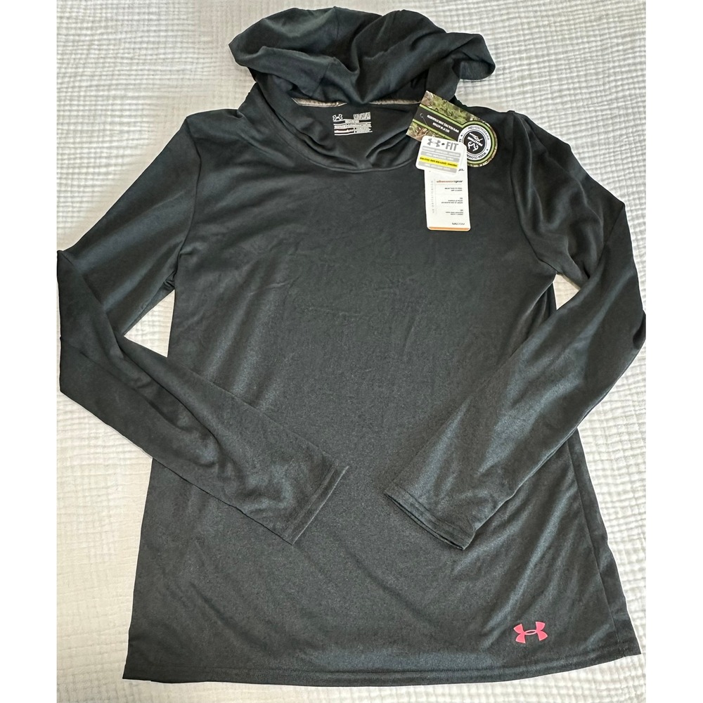 Under Armour AllSeasonGear Womens Hoodie Long Sleeve Gray Pink Logo‎ MD
